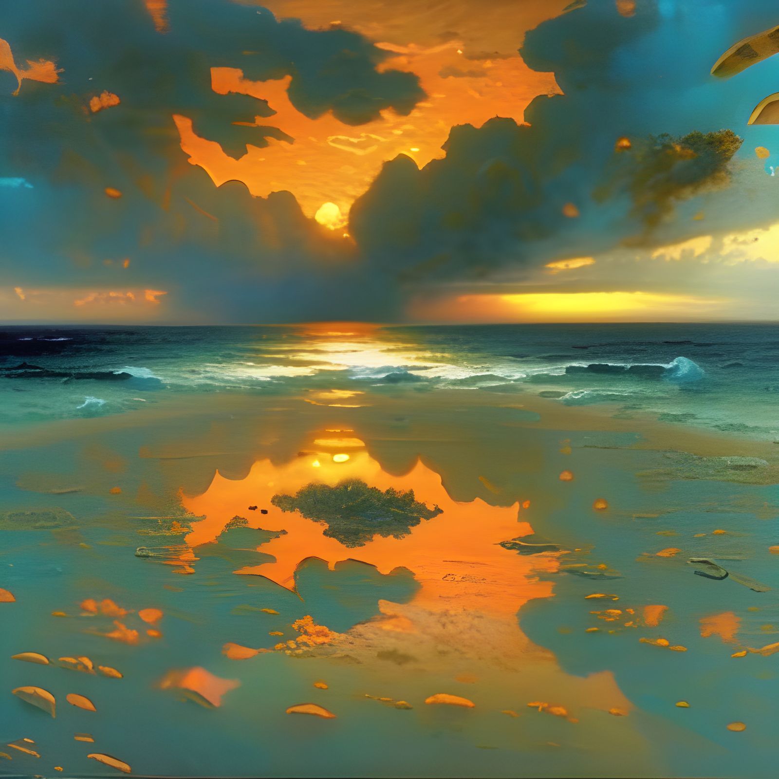 Lagoon Sunset with Storm Clouds: Hyperdetailed Iridescent Ph...