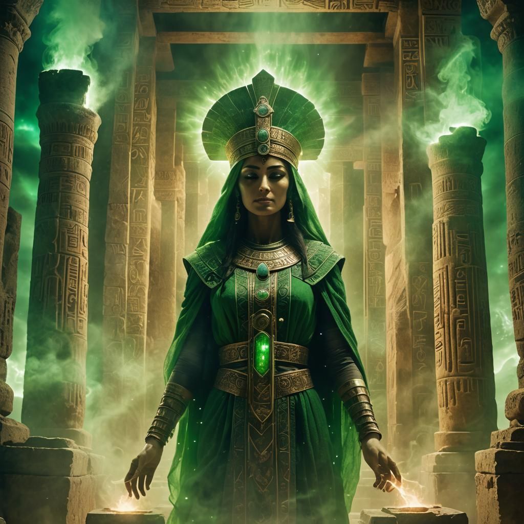 Akkadian High Priestess Performing Ritual in Ancient Temple