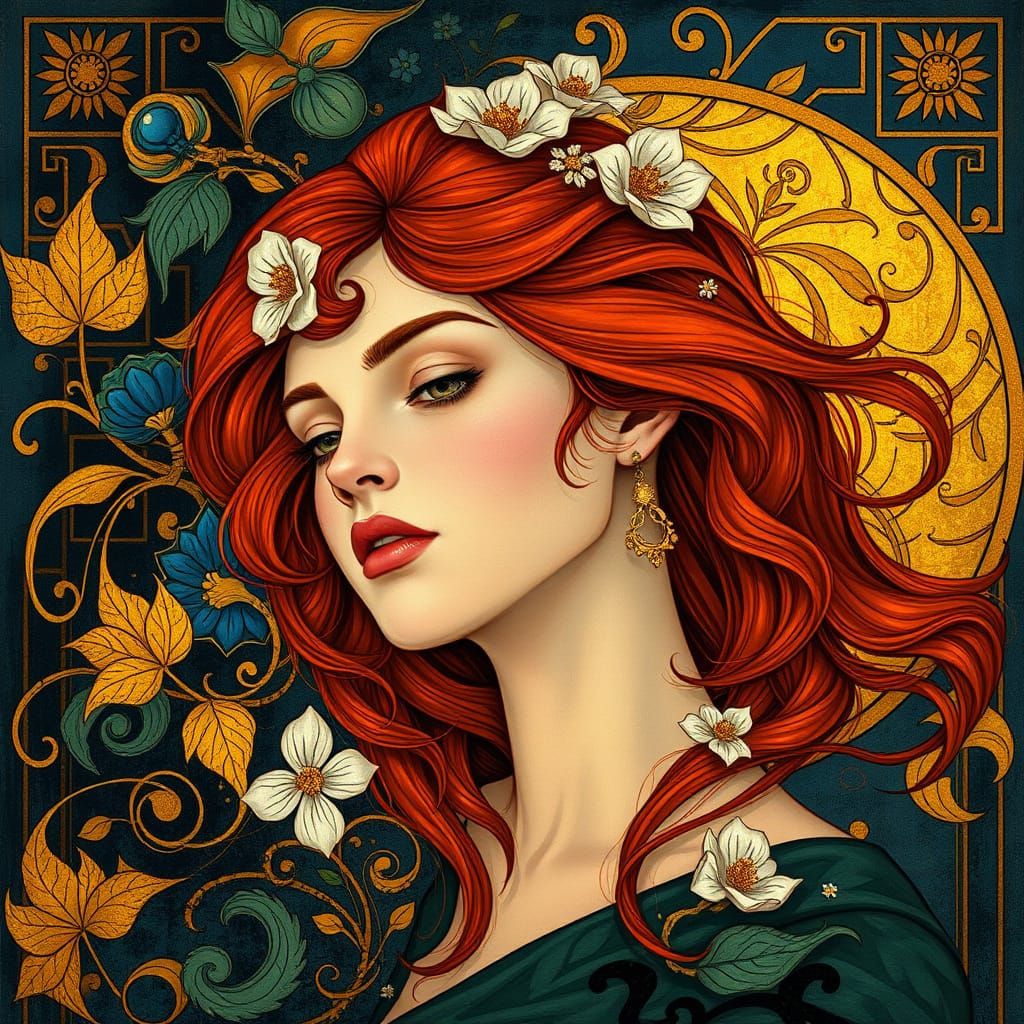 Art Nouveau Portrait of Woman with Red Hair
