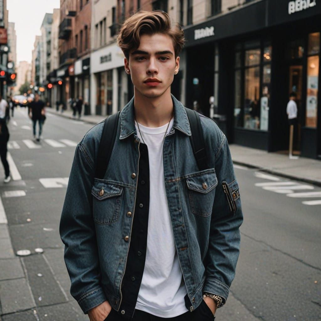 Grunge Style Young Man with Trendy Outfit