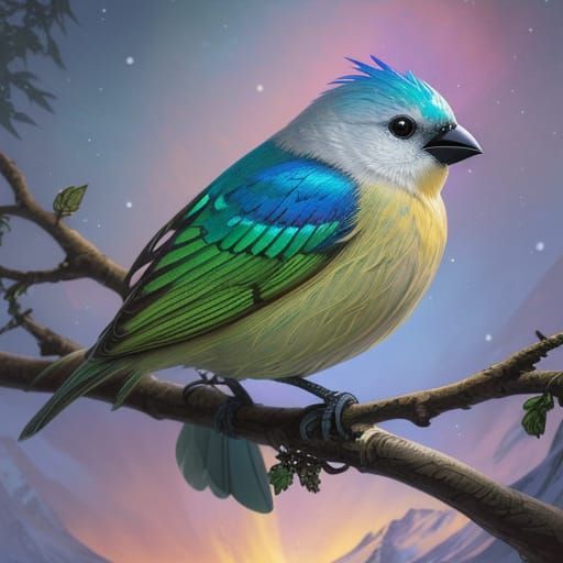 Bioluminescent Tanager in Art Nouveau Style