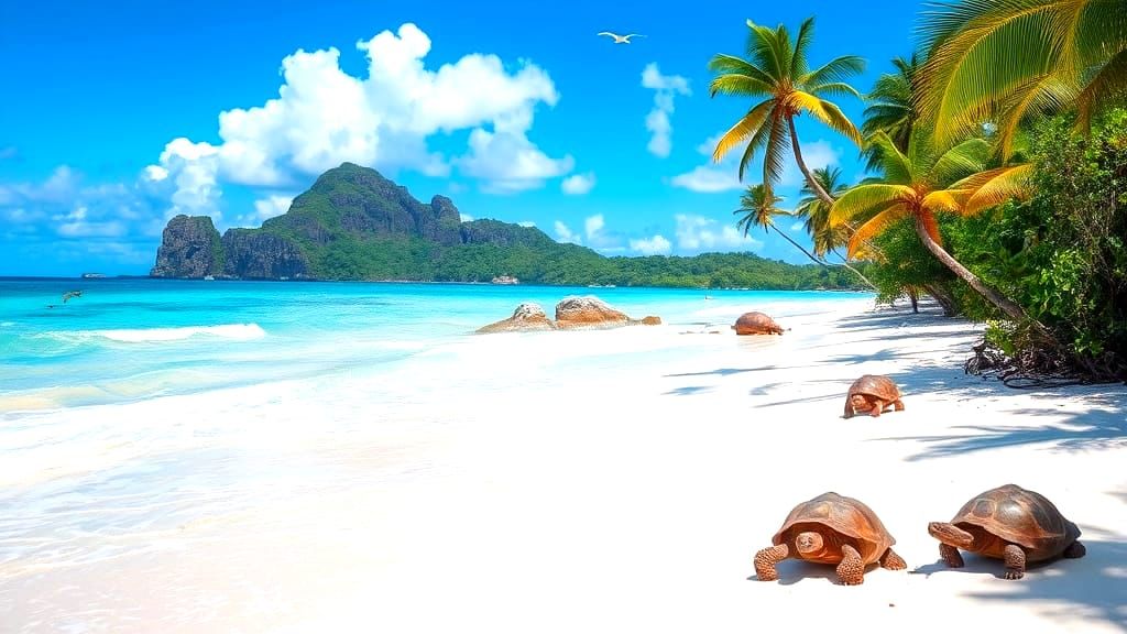 Seychelles Beach Scene with Granite Rocks and Tropical Veget...