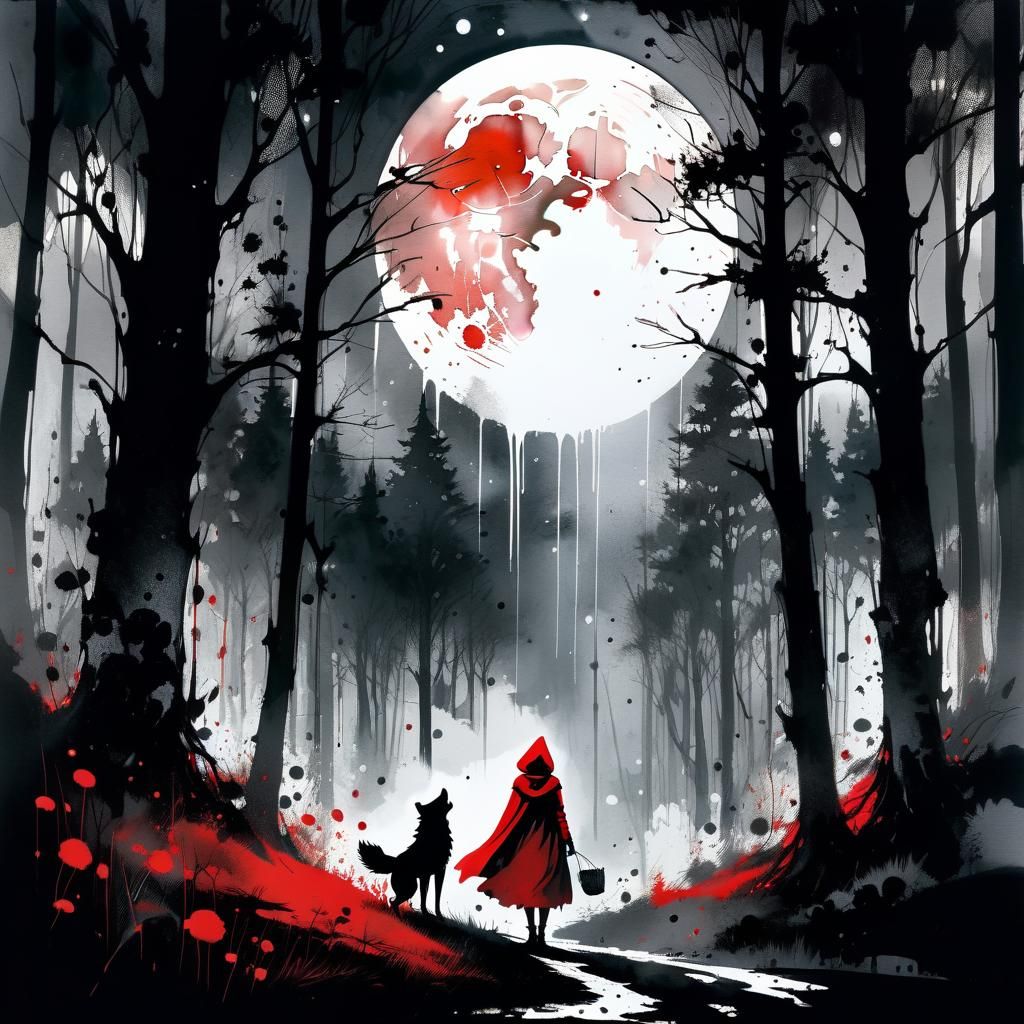 Little Red Riding Hood Ink Splatter Painting