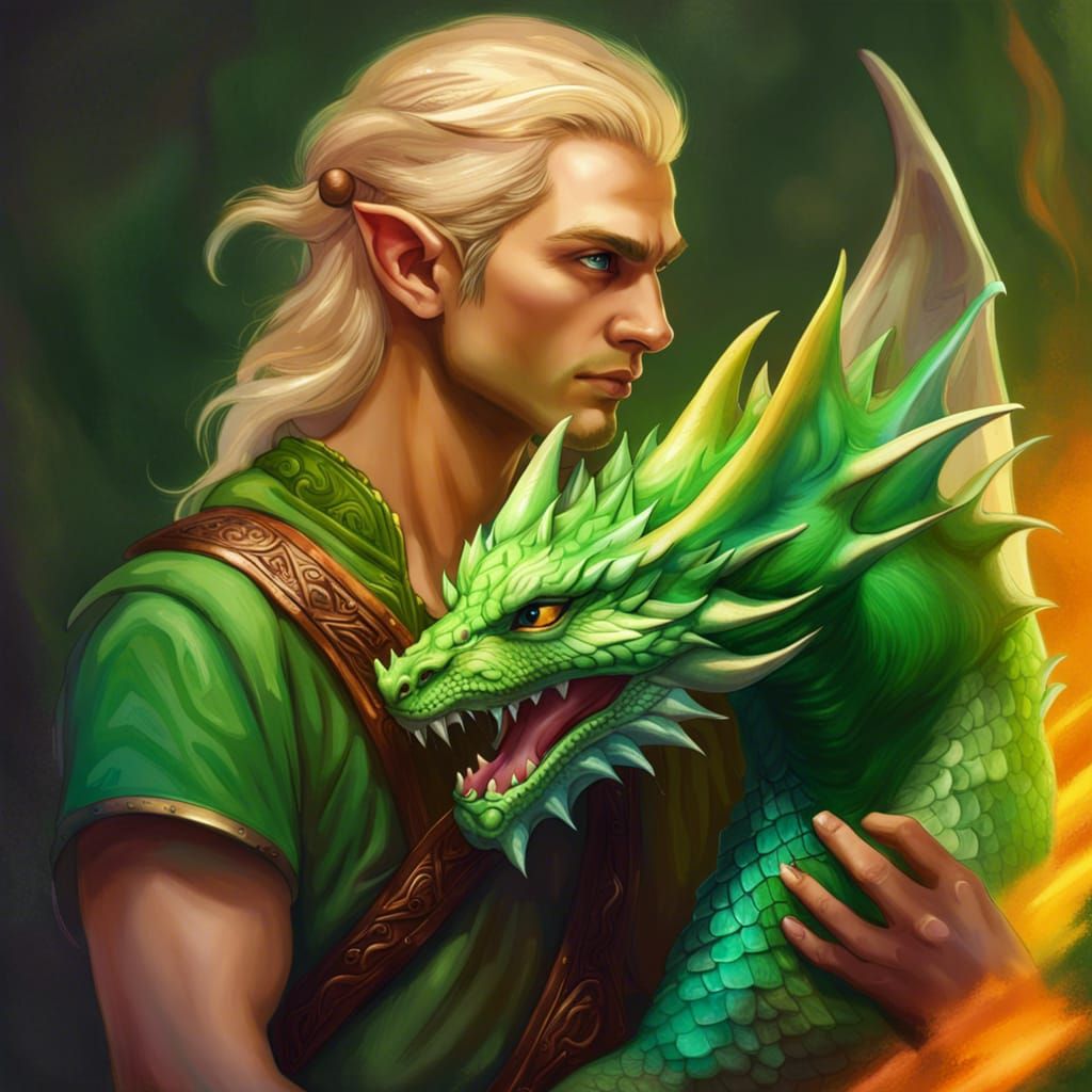 Elf with Dragon: Hyperrealistic Concept Art