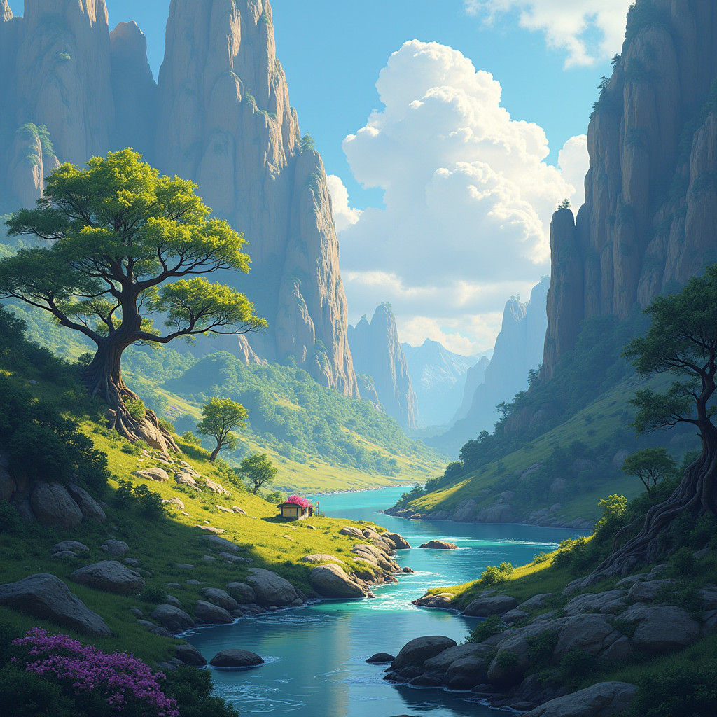 Doodle Style Fantasy Landscape in Detailed Matte Painting