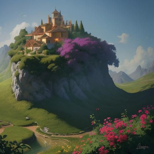 Hyperrealistic Valley with Fragrant Bushes in Splash Art Sty...