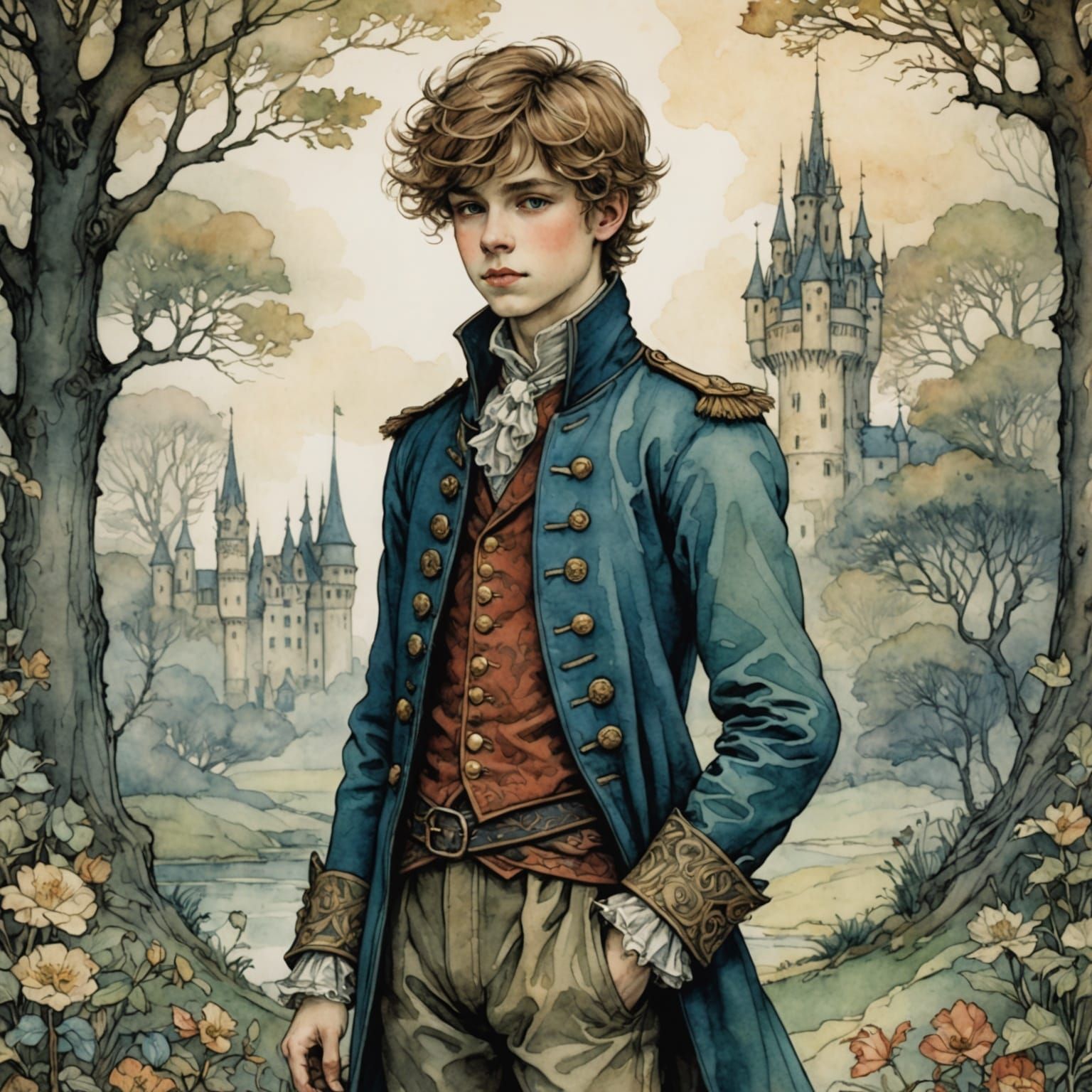 Colorful Watercolor Illustration of a Boy Prince