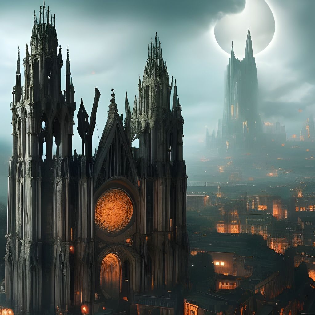 Epic Gothic Cityscape in Digital Matte Painting Style
