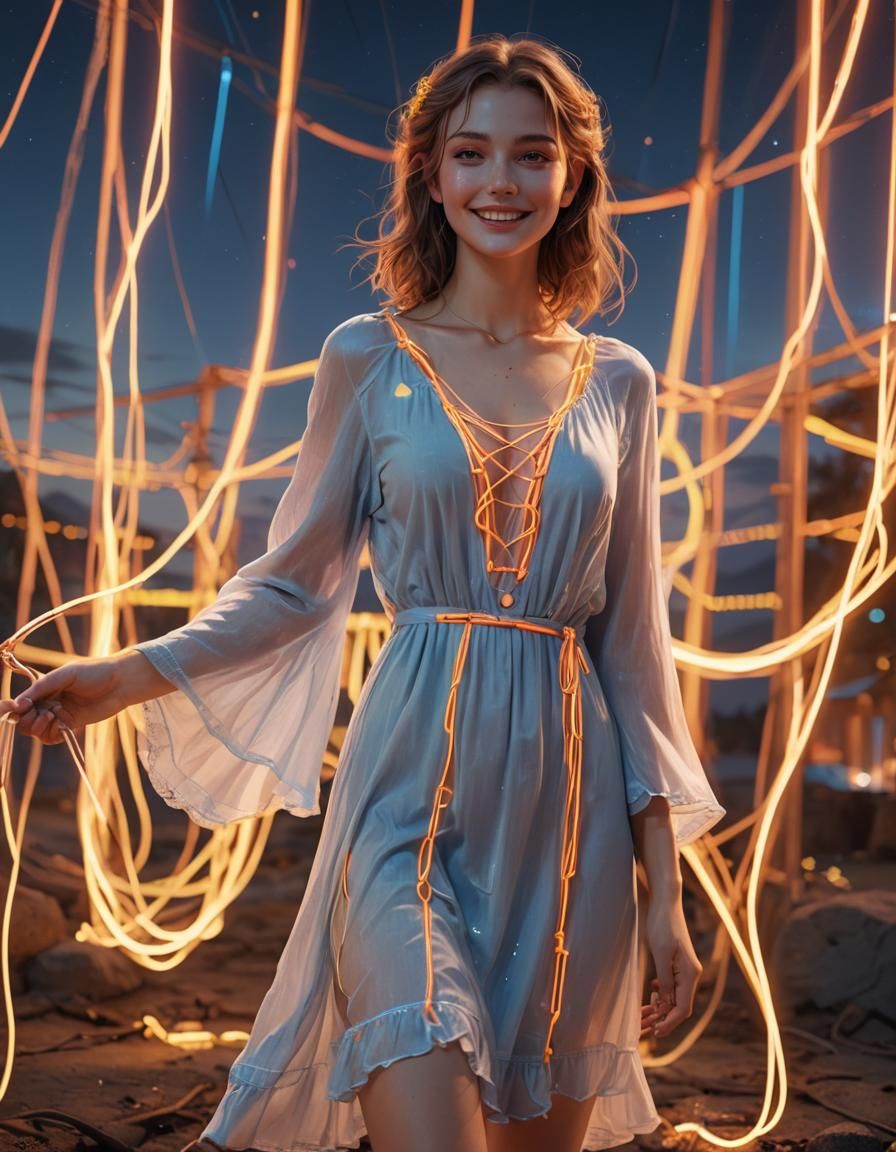 Neon Supermodel in Flowing Nature: 3D Render