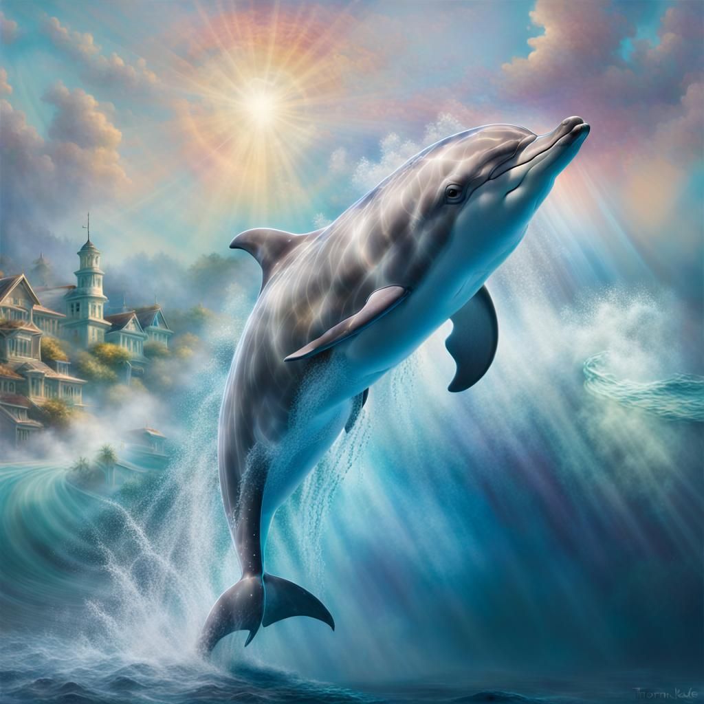 Double exposure, Beautiful Dolphin In a rough sea