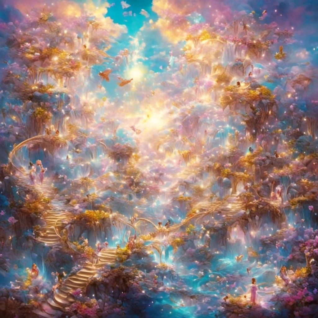 Babies Ascending to Heaven in Ethereal Cloudscape