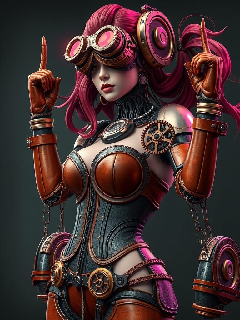 Steampunk Robot Woman with Victorian Corset
