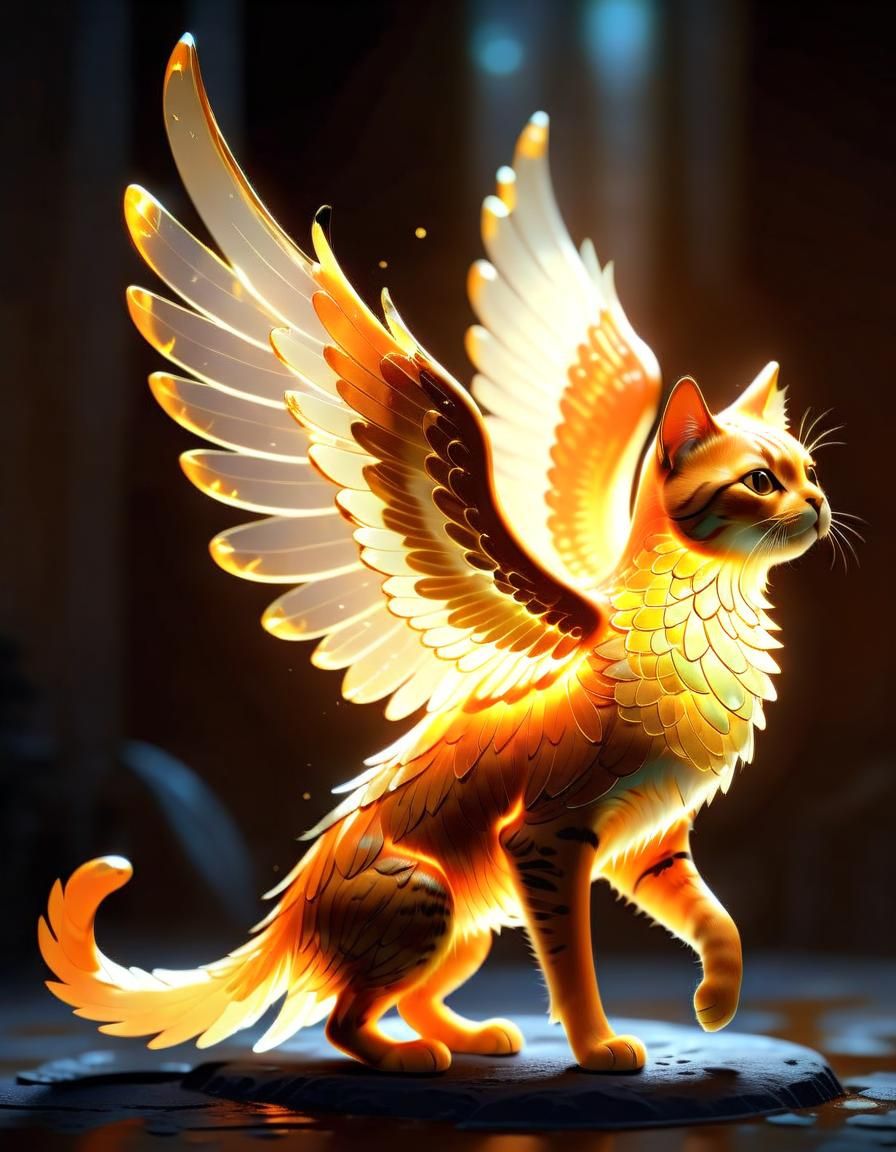 Heavenly Angelic Cat in Radiant Orange Glow