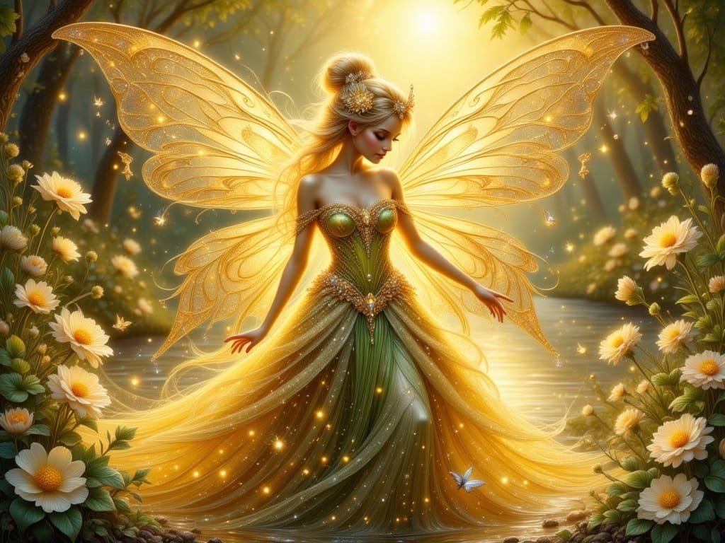 Golden Dragon Fairy with Glittering Wings