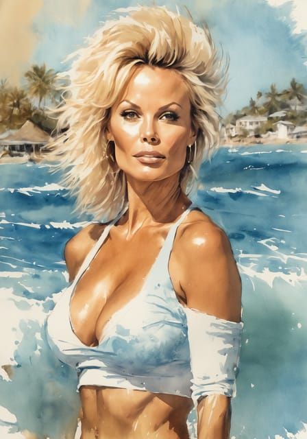 Beach Scene with Lifeguard Tower