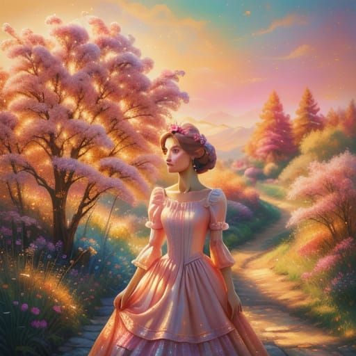 Sarah in Pink Dress, Impressionist Oil Painting