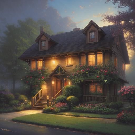 Idyllic Cottagecore Scene in Luminist Style