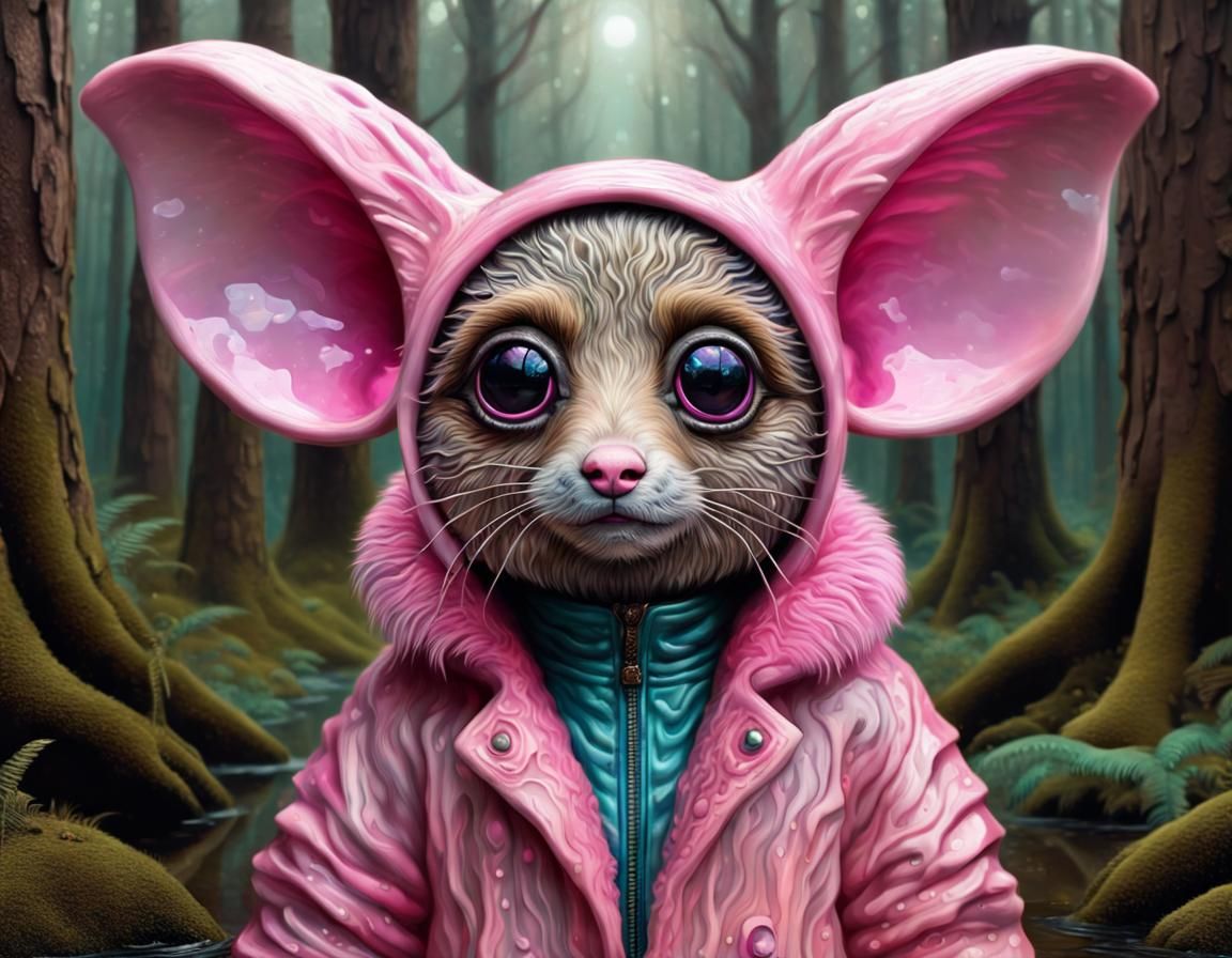 Mysterious Pink Animal in Mystical Fairy-Tale Forest