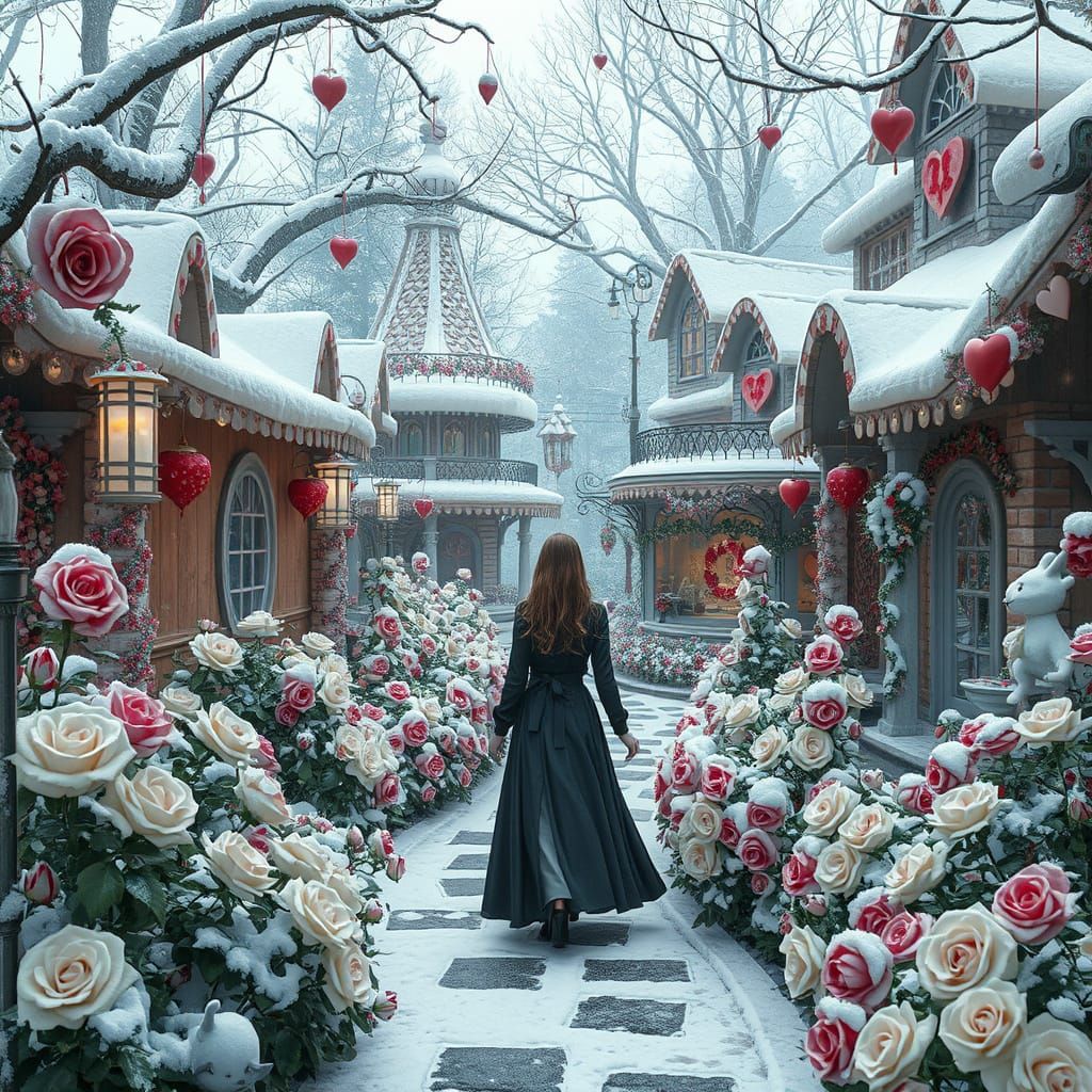 Eerie Winter Wonderland with Roses in Gothic Style