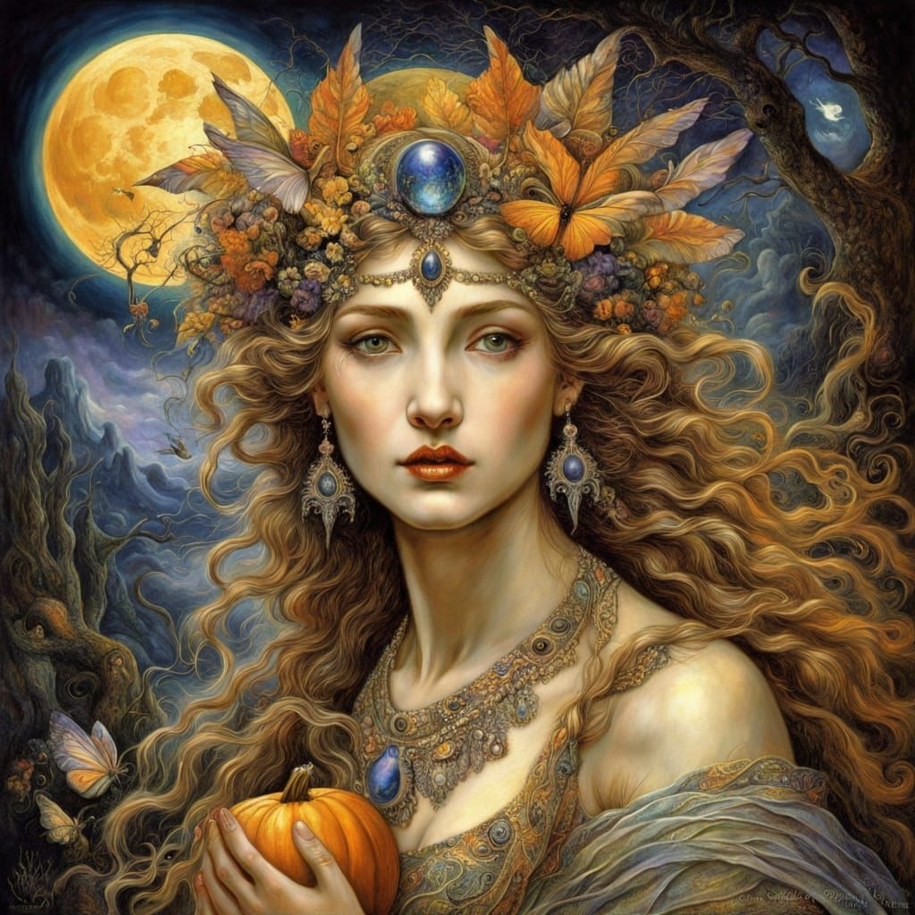 Halloween Goddess in Hyperdetailed Oil Painting Style