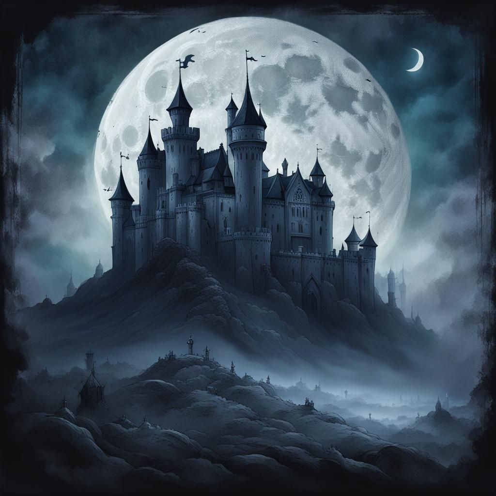 Mystical Gothic Castle Concept Art in Oil Painting Style
