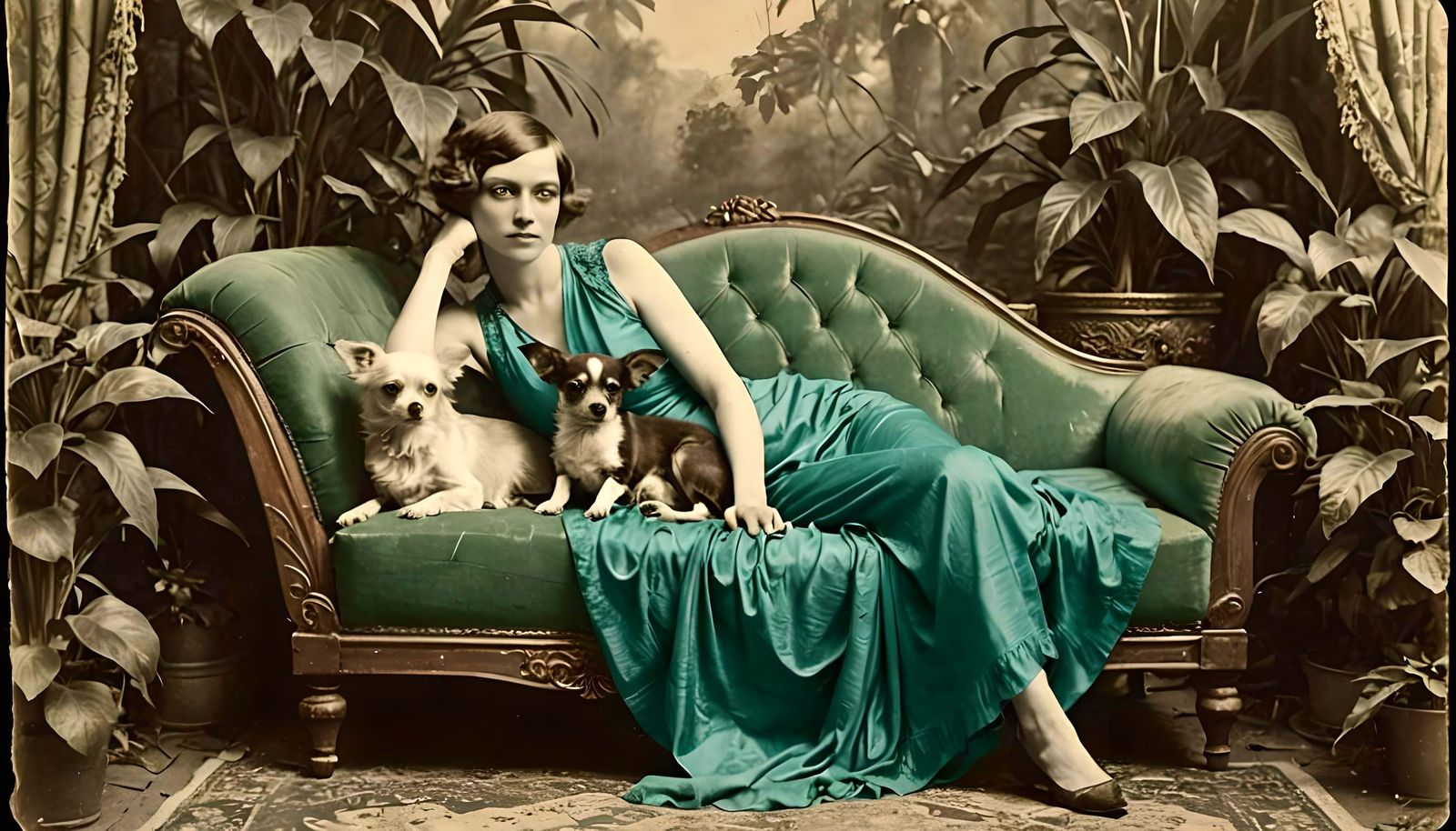 Bohemian Woman on Chaise Longue in Daguerreotype Style