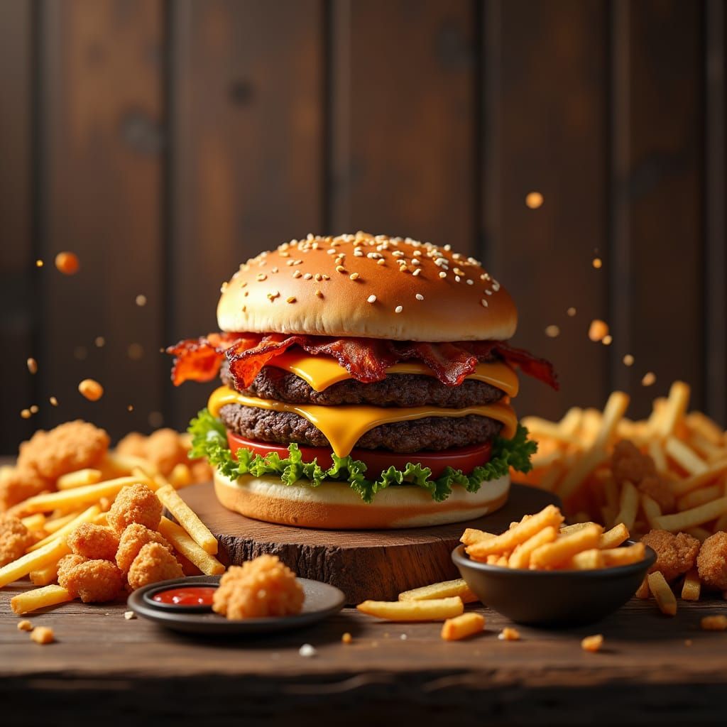 Mouthwatering Cheeseburger with Fries as Matte Painting