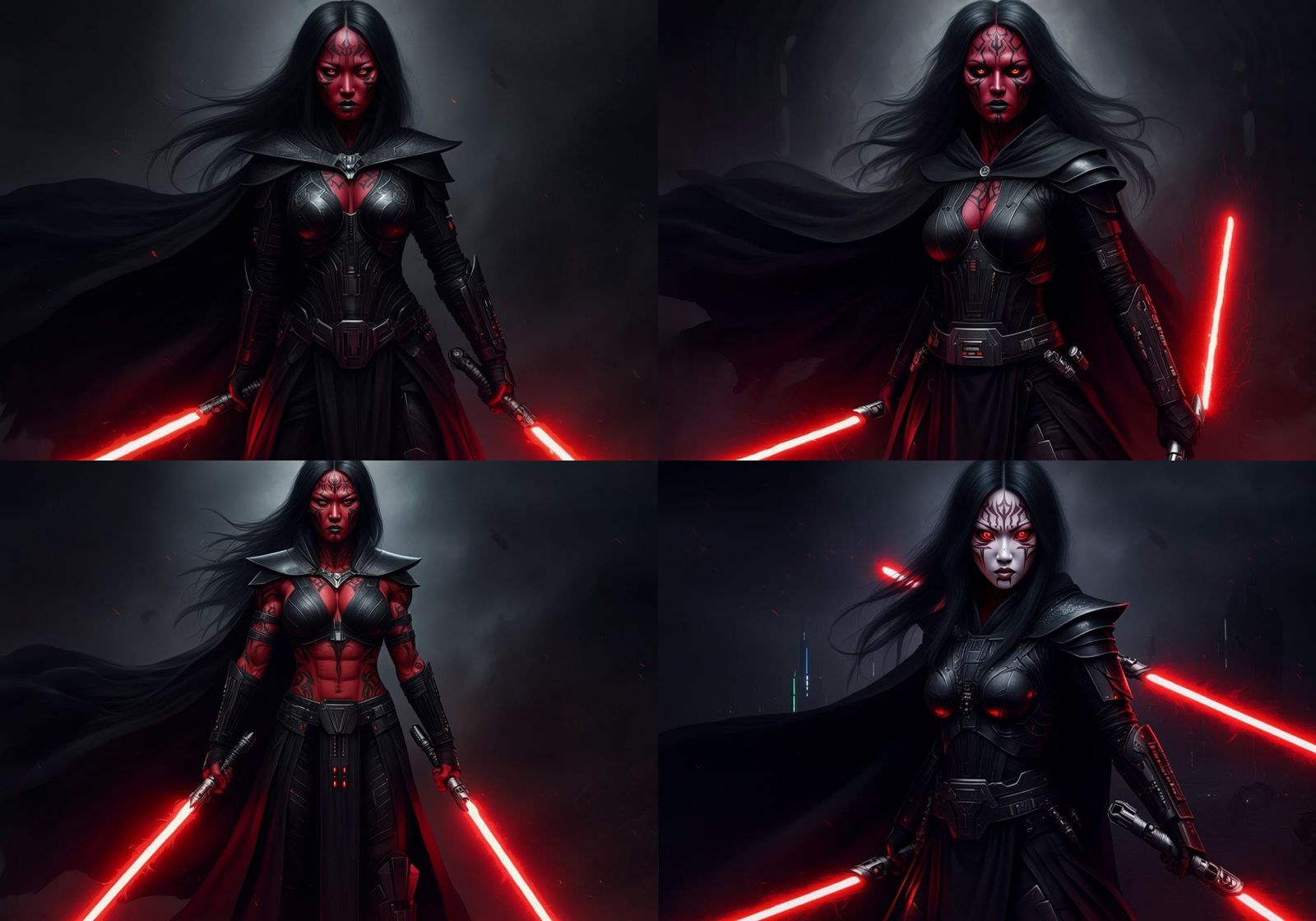Sith Warrior Woman with Red Lightsabers