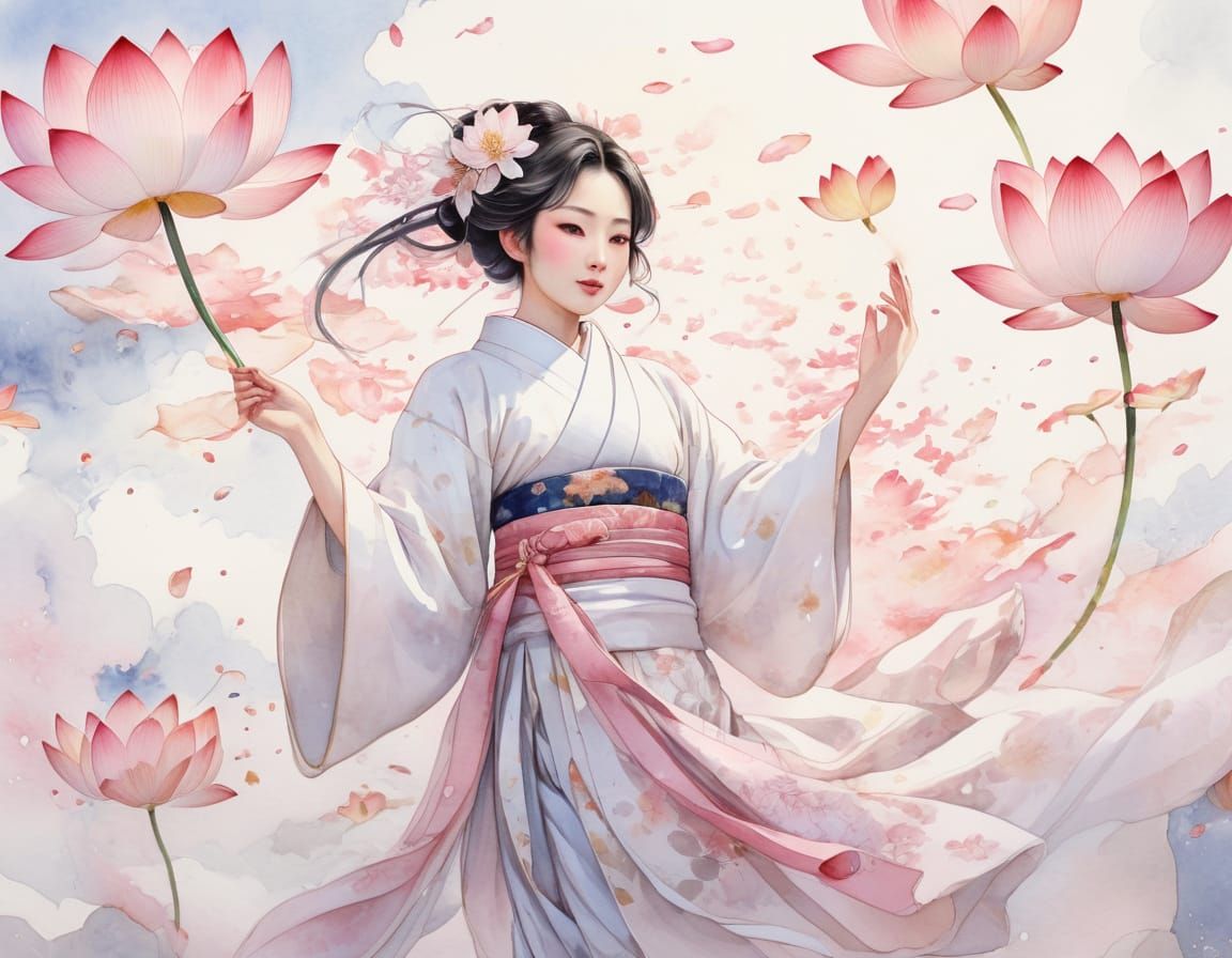 Ethereal Anime Lady in Traditional Japanese Garments