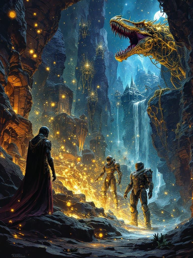 Surreal Dark Fantasy Illustration of Mythic Tableau