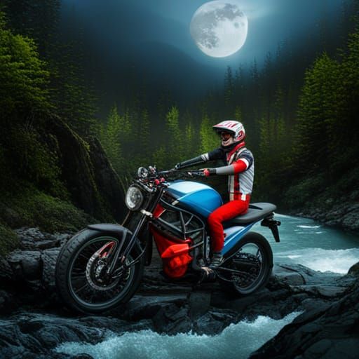 Motorbike Rider at Night: Digital Matte Painting