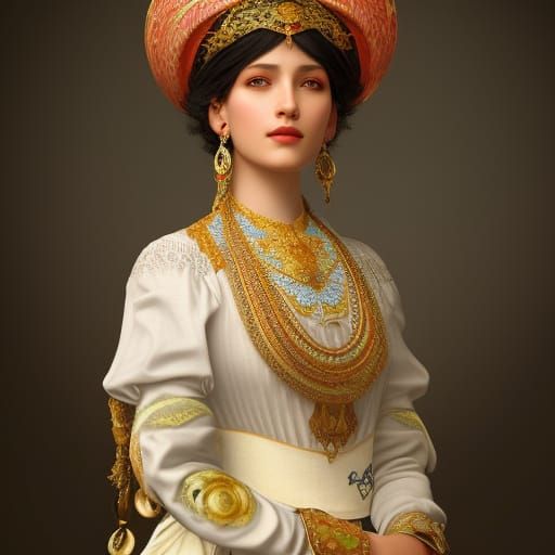 Slavic Woman in Traditional Dress, Art Nouveau Style