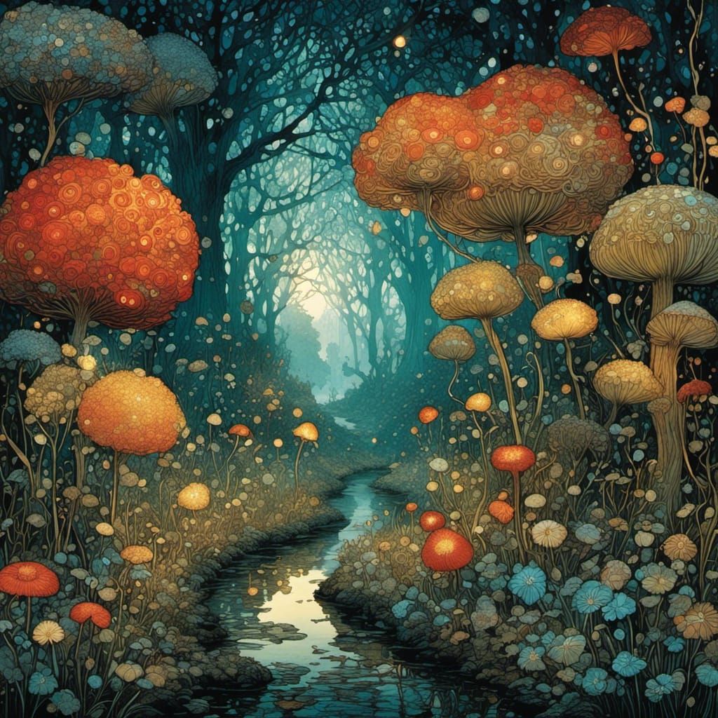 Enchanted Garden in Modern Folk Art Style