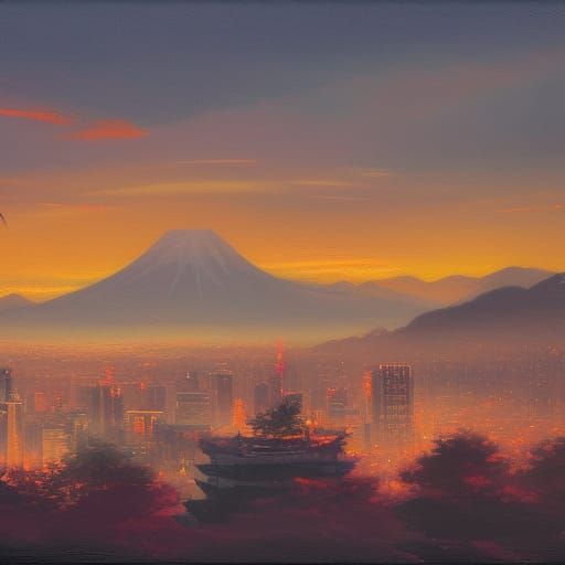 Tokyo Sunset: Hyperdetailed Concept Art in Orange and Teal