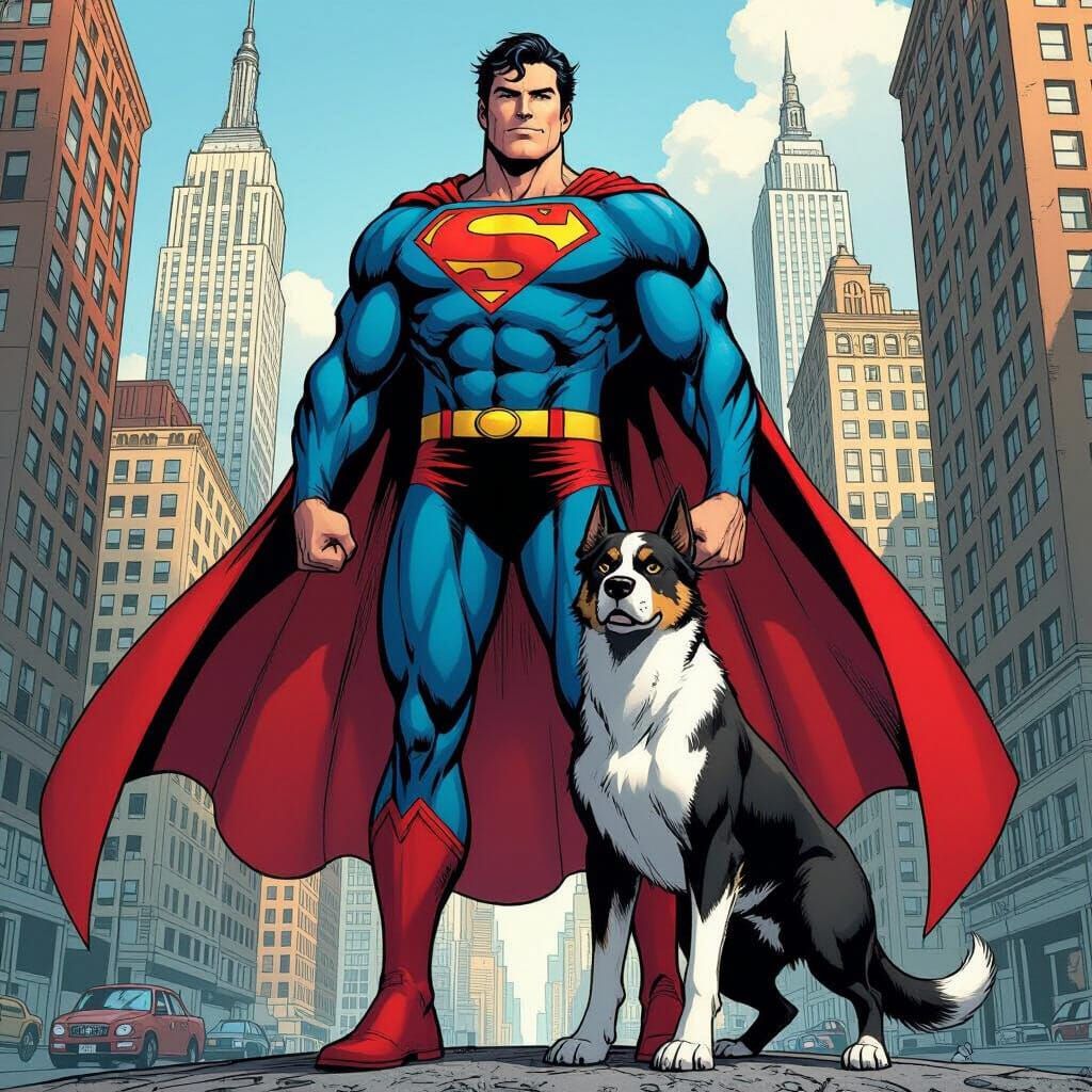 Superman and Krypto in Comic Book Art Style