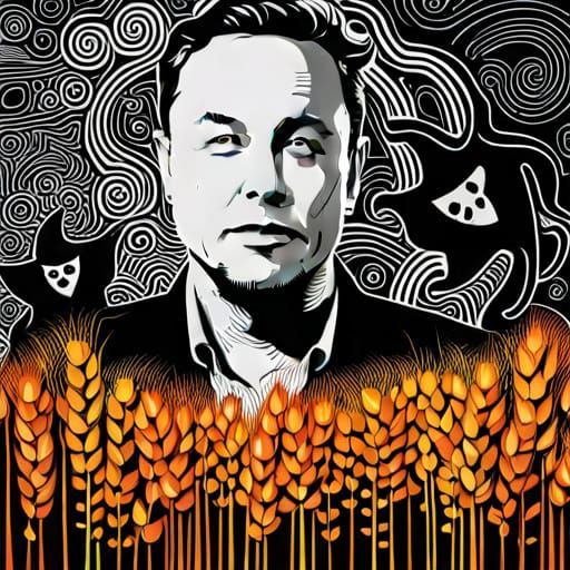 Halloween Flowers with Elon Musk, Mixed Media Art