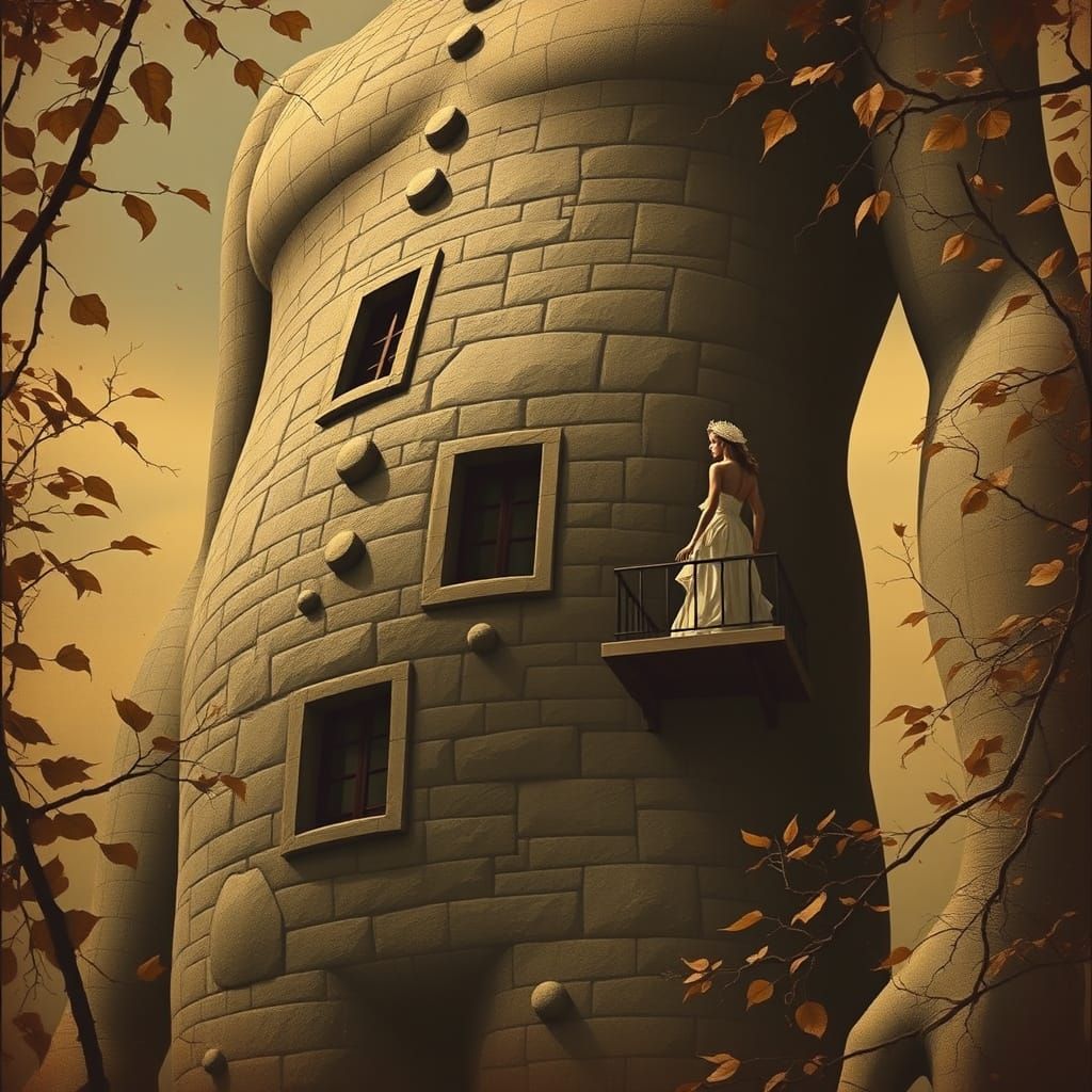 Surreal Stone Giant with Balcony View