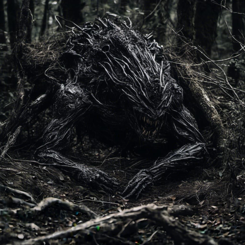Terrifying Monster in Black Ink Forest