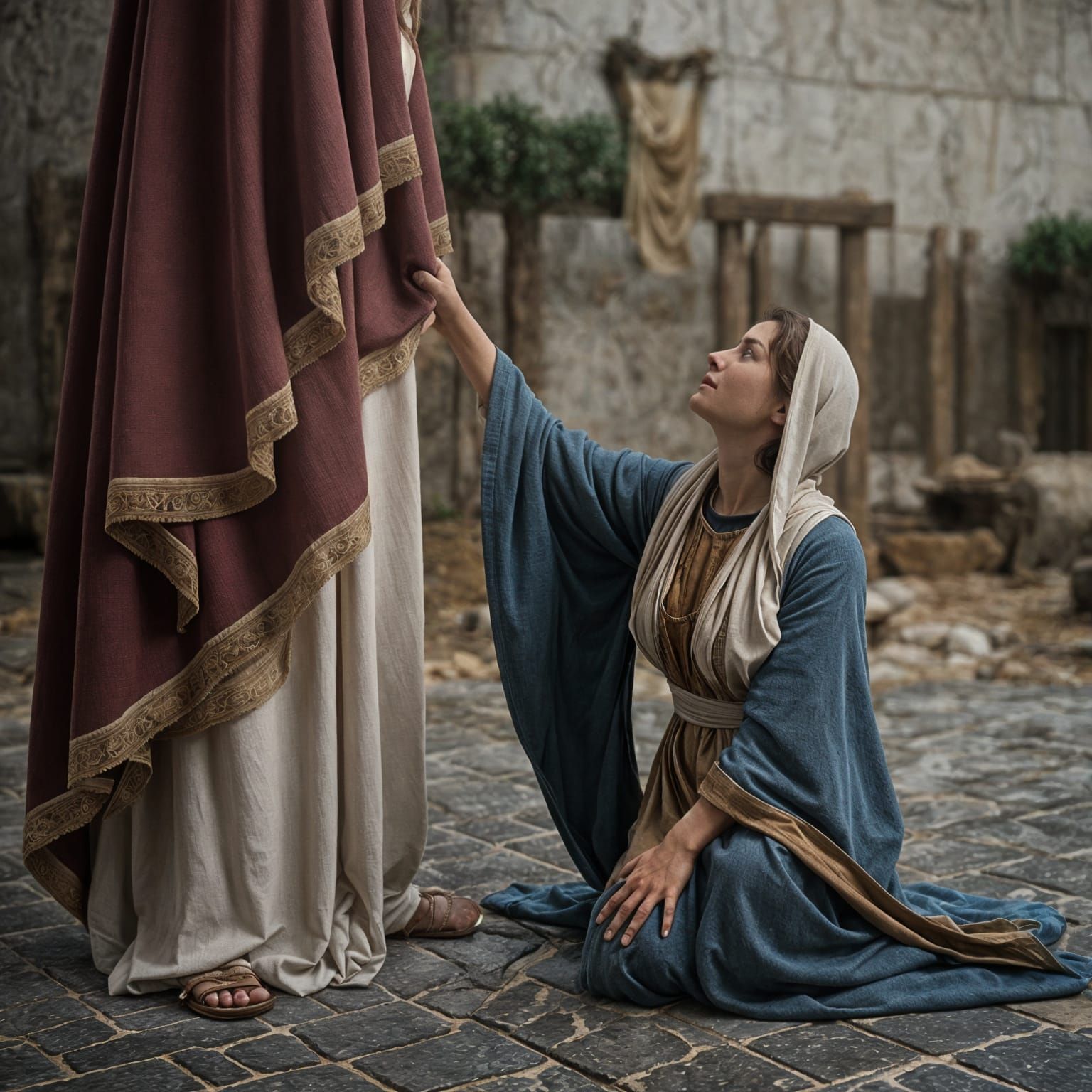 Biblical Scene: Woman Touches Jesus's Robe