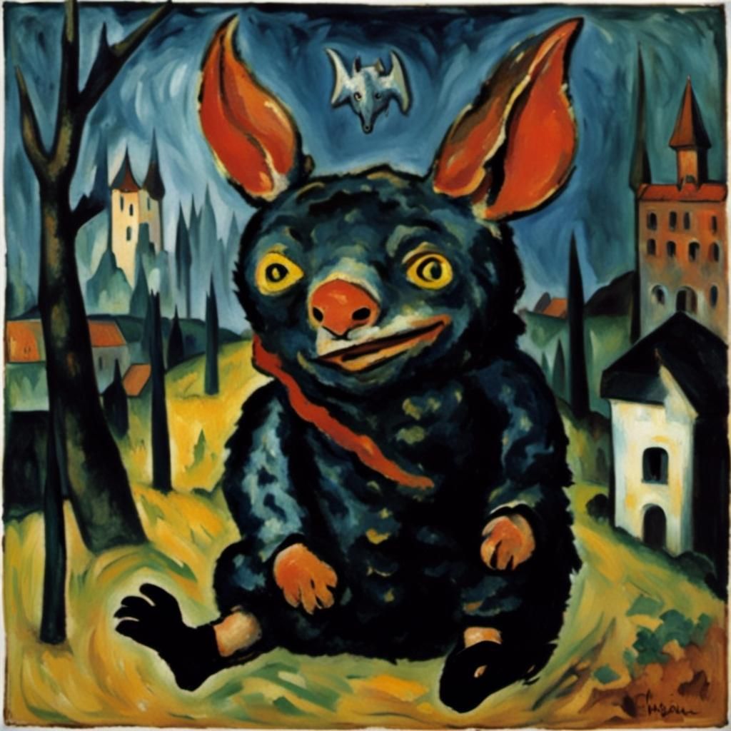 Wombat Dissolving Into Words in Cubist Style