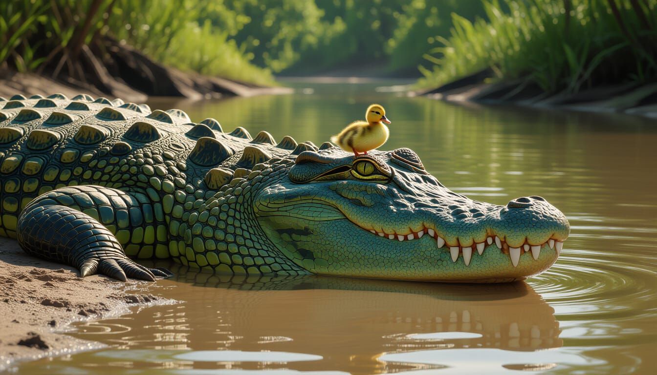 Crocodile and Duckling in Photorealistic Detail
