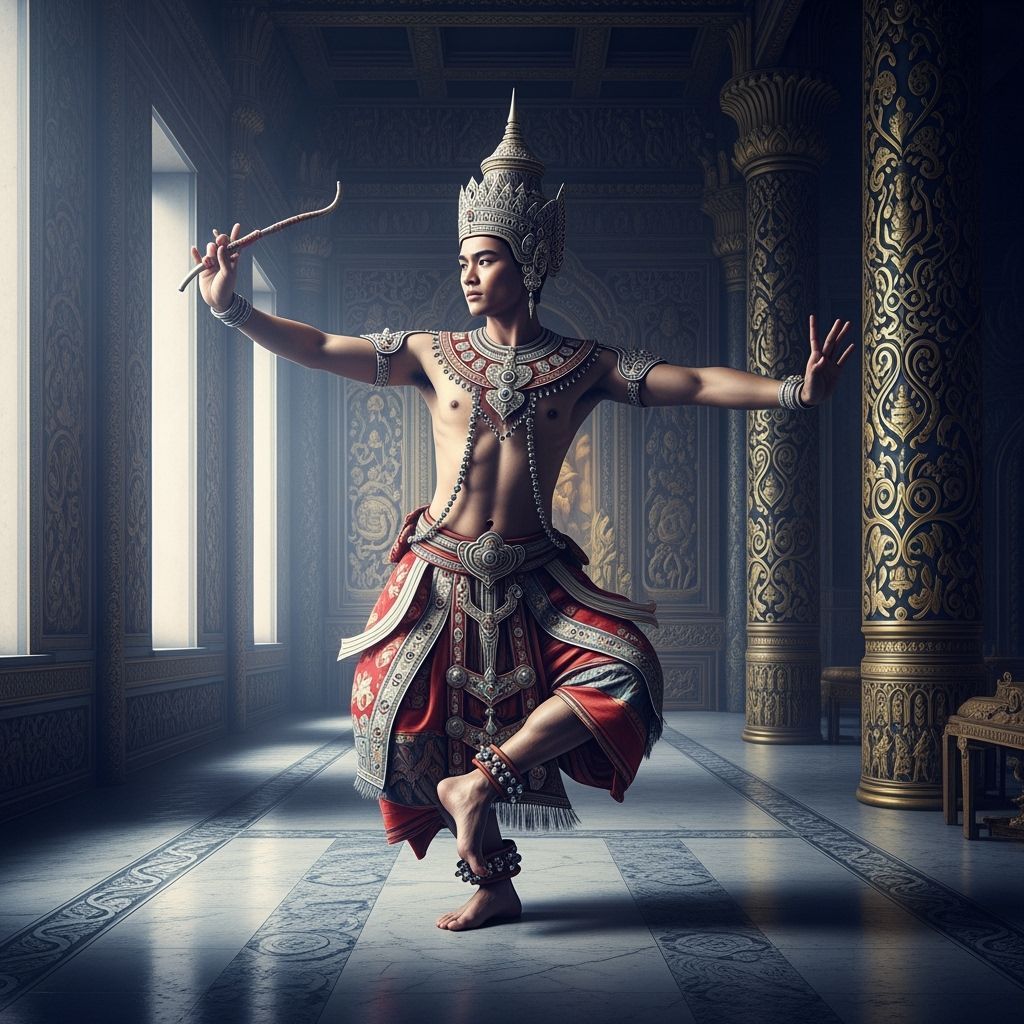 Asian Man's Temple Dance Mural in Fine Art Style