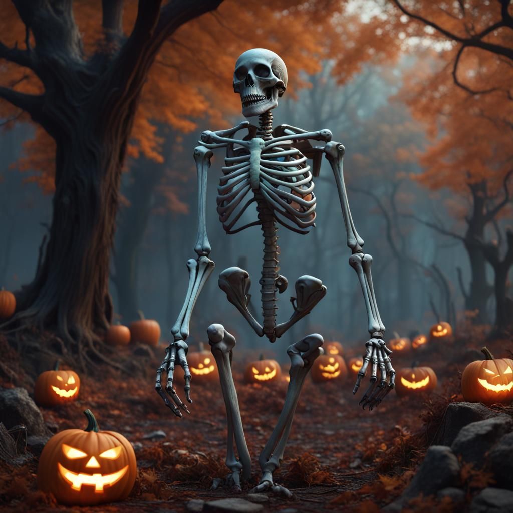 Intricate Halloween Skeleton Digital Painting