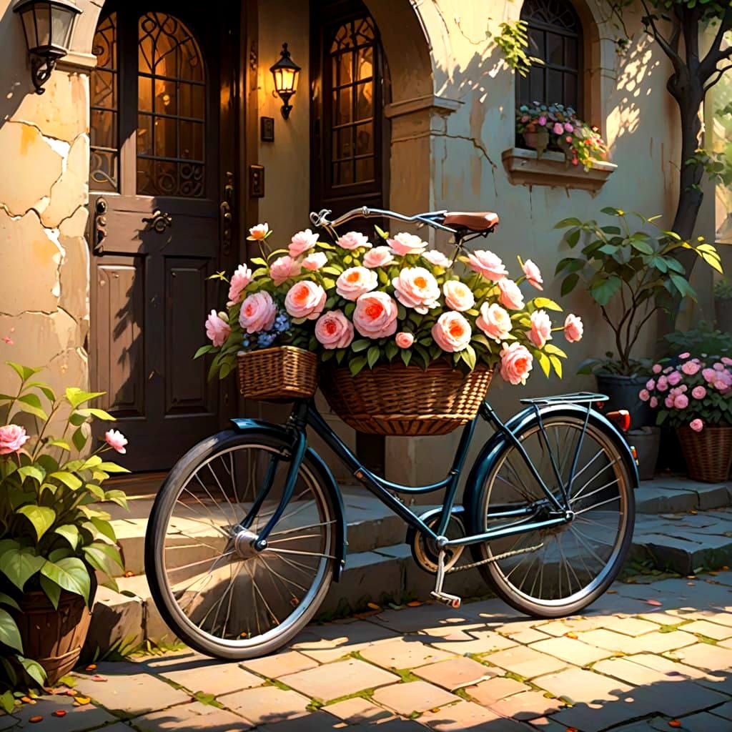 Timeless Romance: Vintage Bicycle in Oil Painting Style