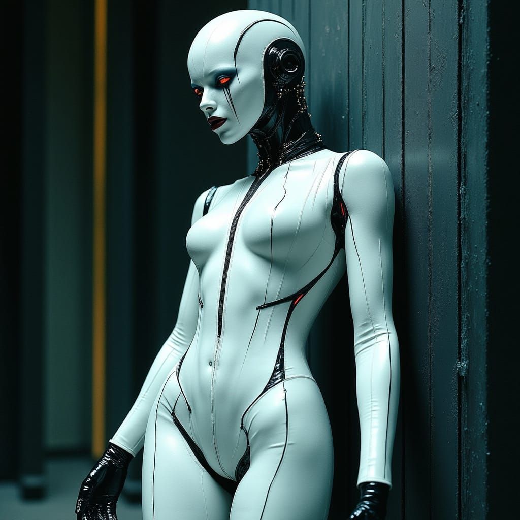 Android Crying Black Tears in Cyberpunk Style