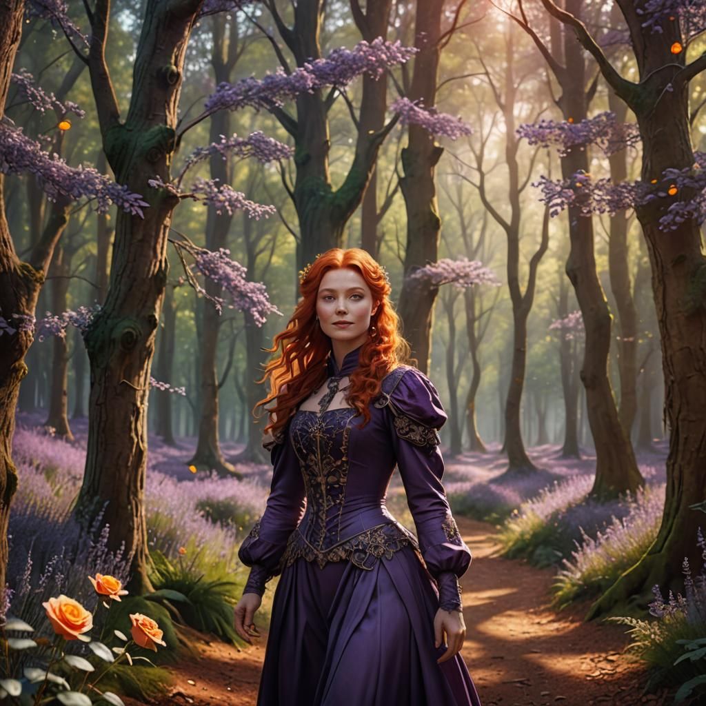 Elegant Lady in Forest, Digital Matte Painting