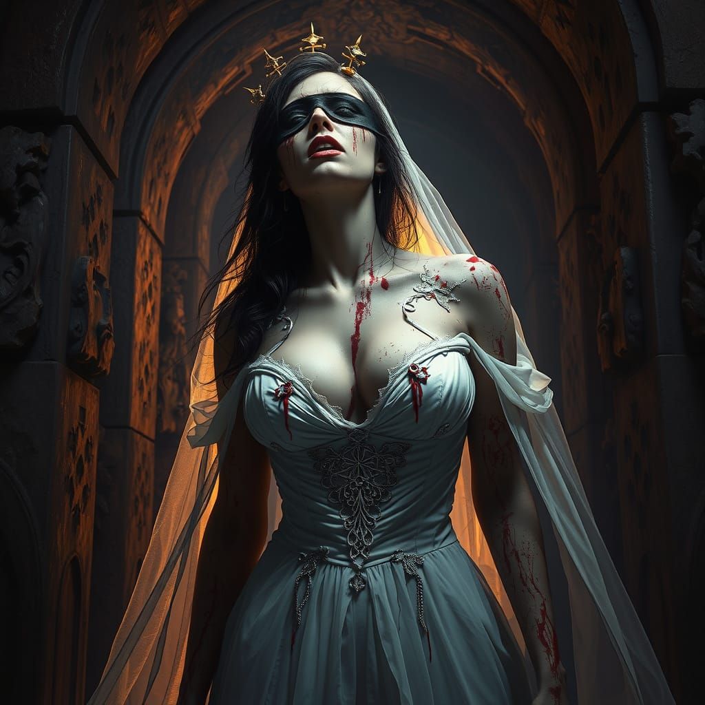 Horror Bride in Crypt: Dark Fantasy Art
