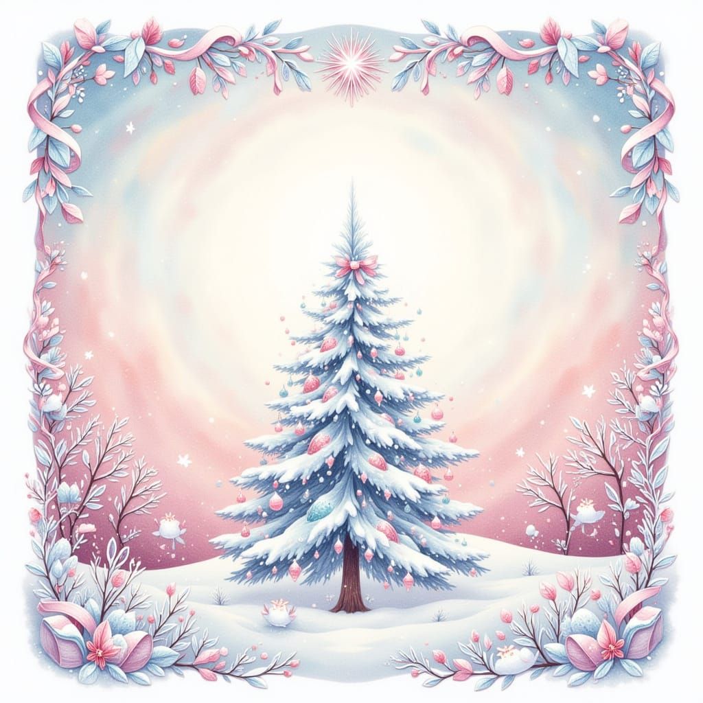 Whimsical Watercolor Winter Wonderland Christmas Scene
