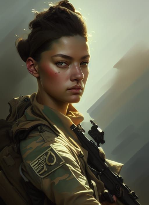 Detailed Portrait of Female Army Soldier