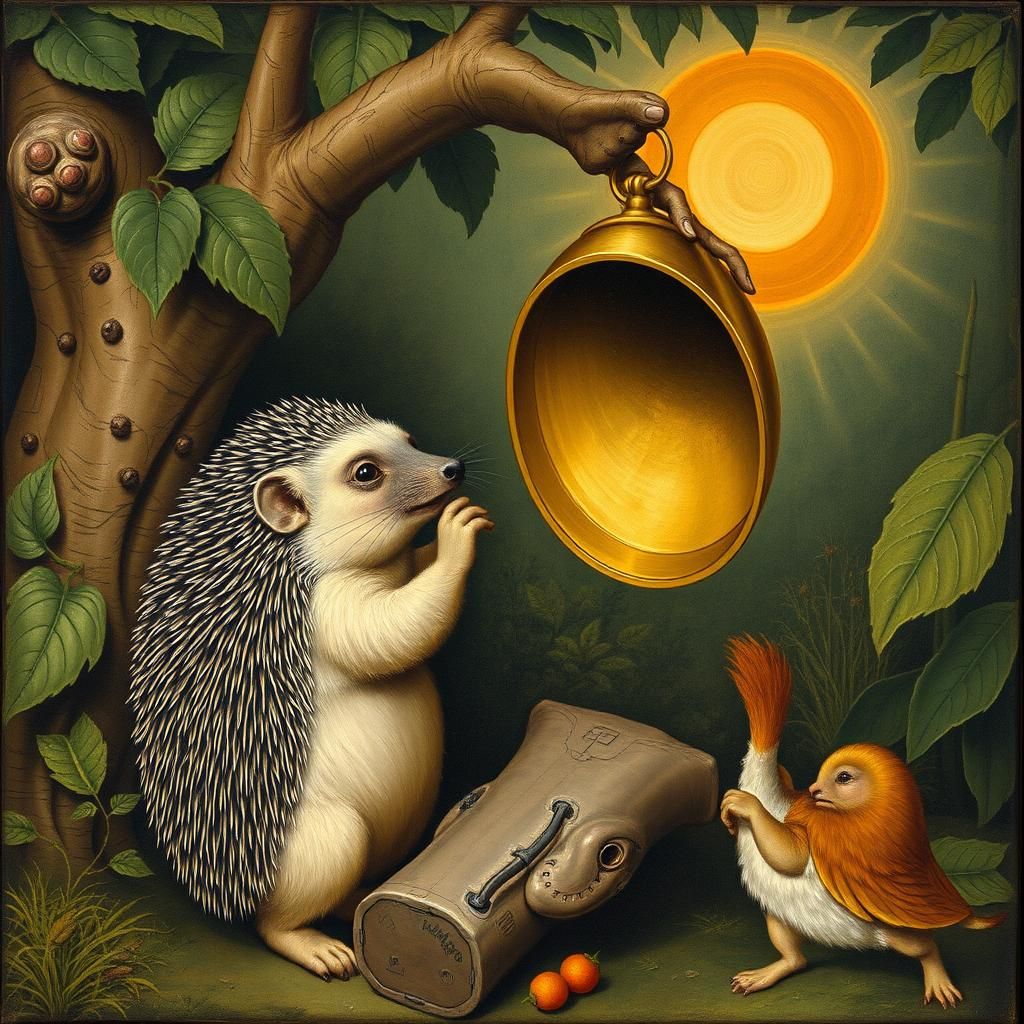 Hedgehog Rings Jungle Bell in Baroque Style